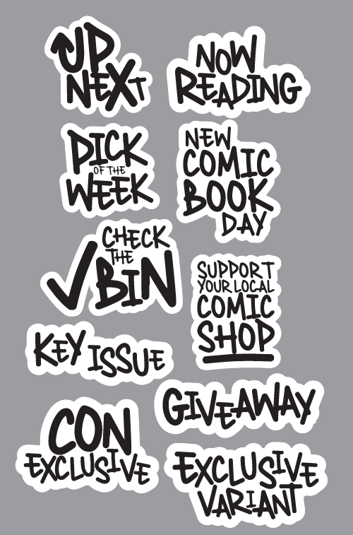 TEXT PHRASE – COMIC STAND BUNDLE – (WHITE)